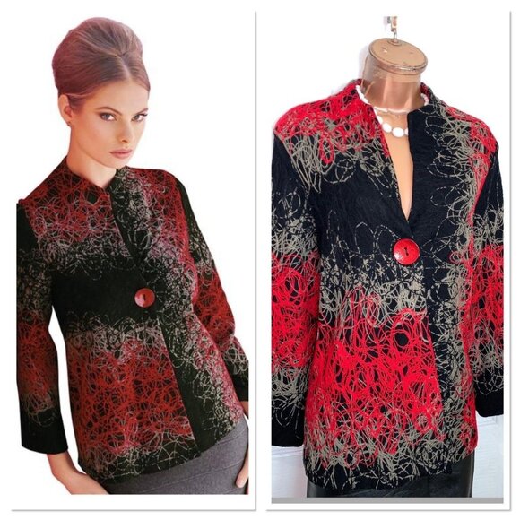 Cover Charge Womens Medium Abstract Swing Jacket Red Black Gray - Picture 1 of 8